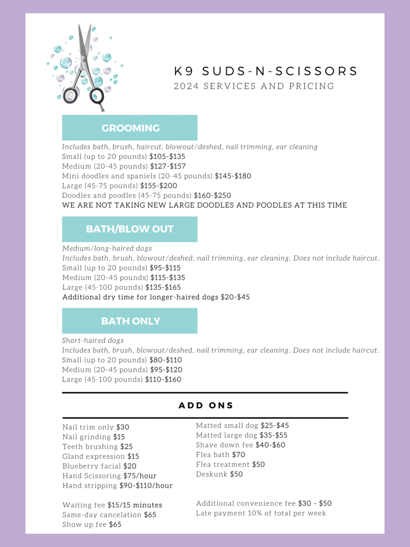 Grooming, Bathing and Clipping Services SudsScissors